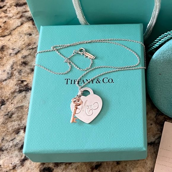 Tiffany & Co. Jewelry - Tiffany and Co Silver Heart Mom Necklace with Mini Rubedo Key
